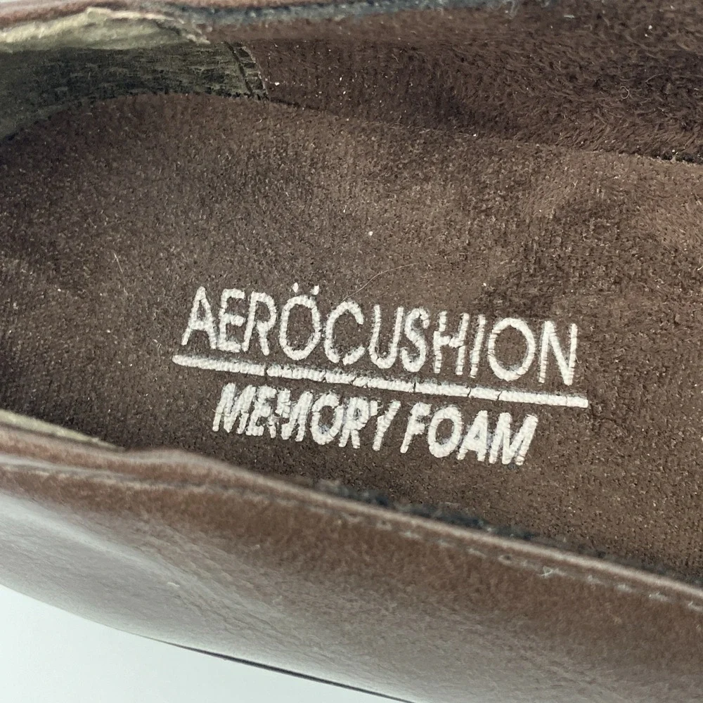 Aerocushion Memory Foam Slip-on‎ Brown Wedges Shoes Leather 9M Comfort Office